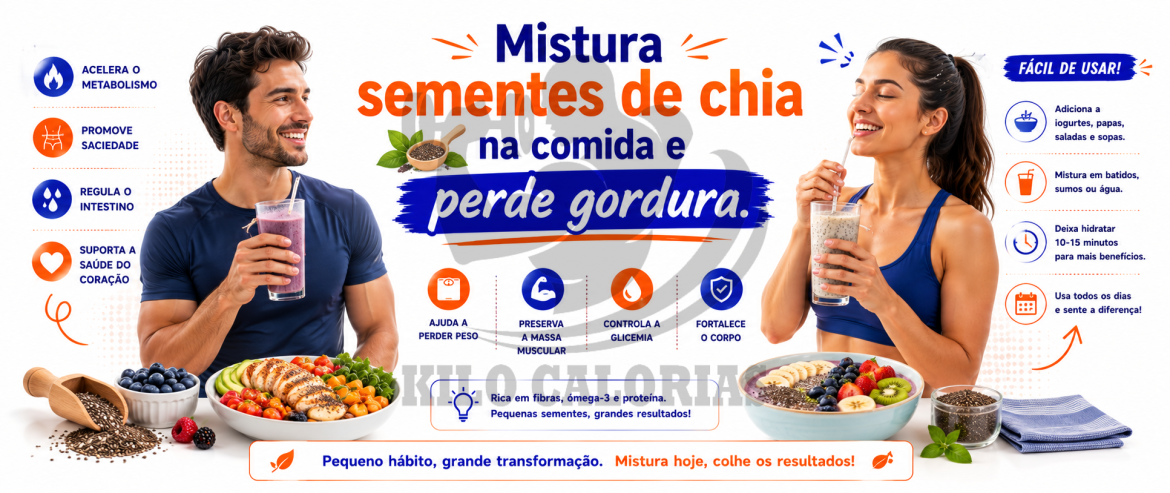 Mistura sementes de chia na comida e perde gordura