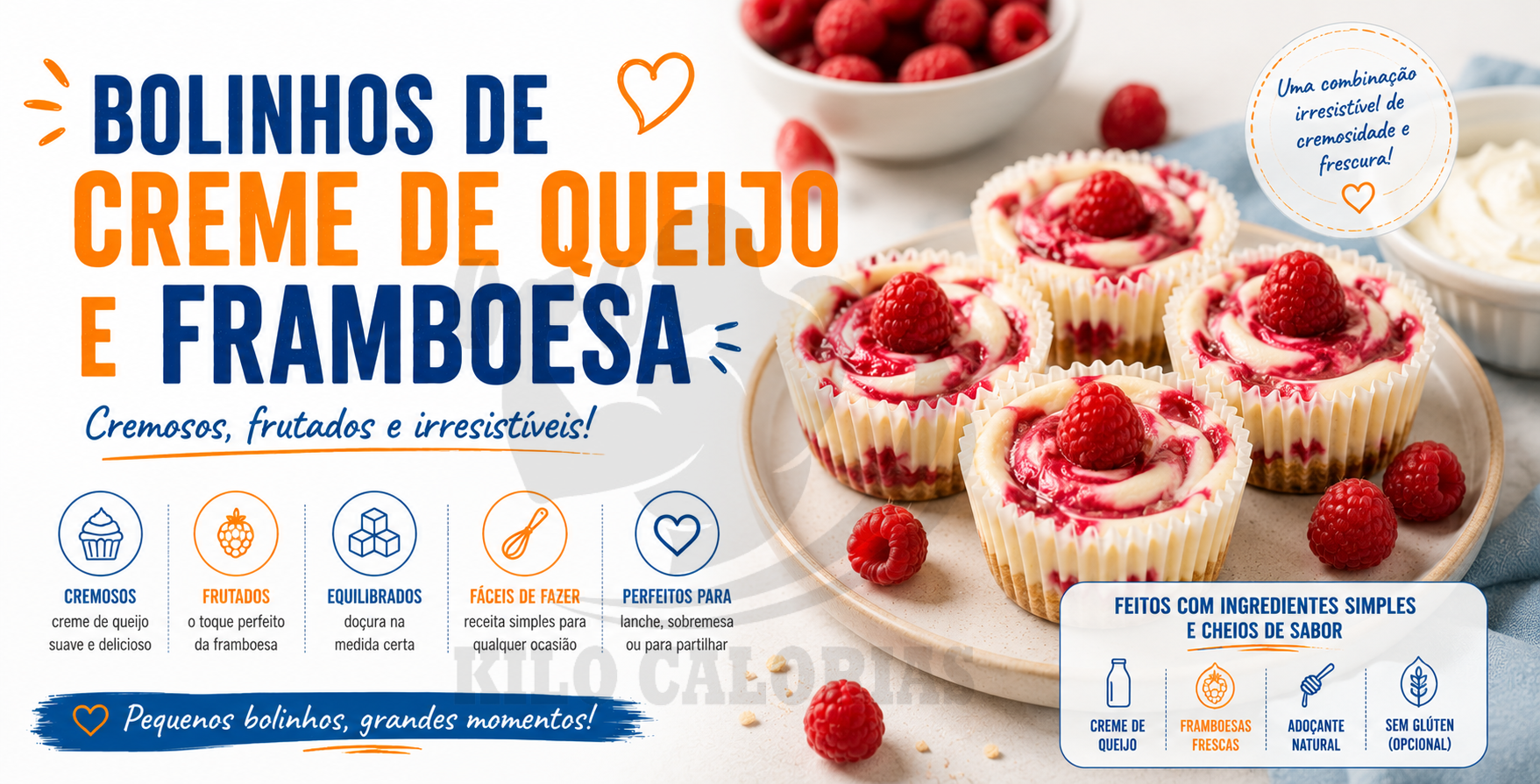 5 Sobremesas e snacks a fazer com a proteína - Bolinhos de creme de queijo e Framboesa